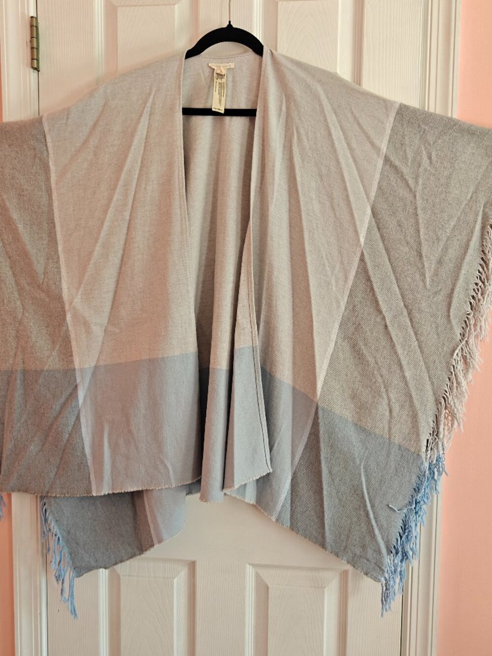 EILEEN FISHER Italian Recycled Cotton Rain Serape Poncho Grey Blue Lagenlook